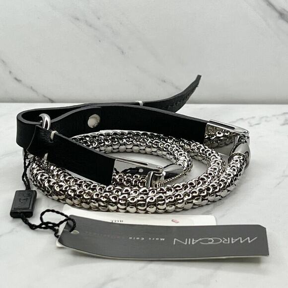 Marc Cain Black Leather Silver Chain Belt NWT ✨ main image 4